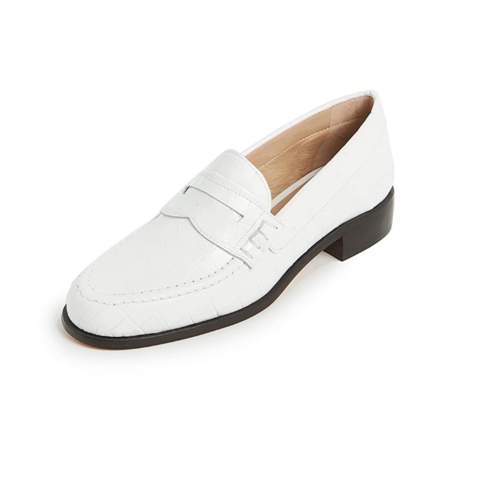 Maryam Nassir Zadeh White Leather Croc-Embossed Penny Loafers